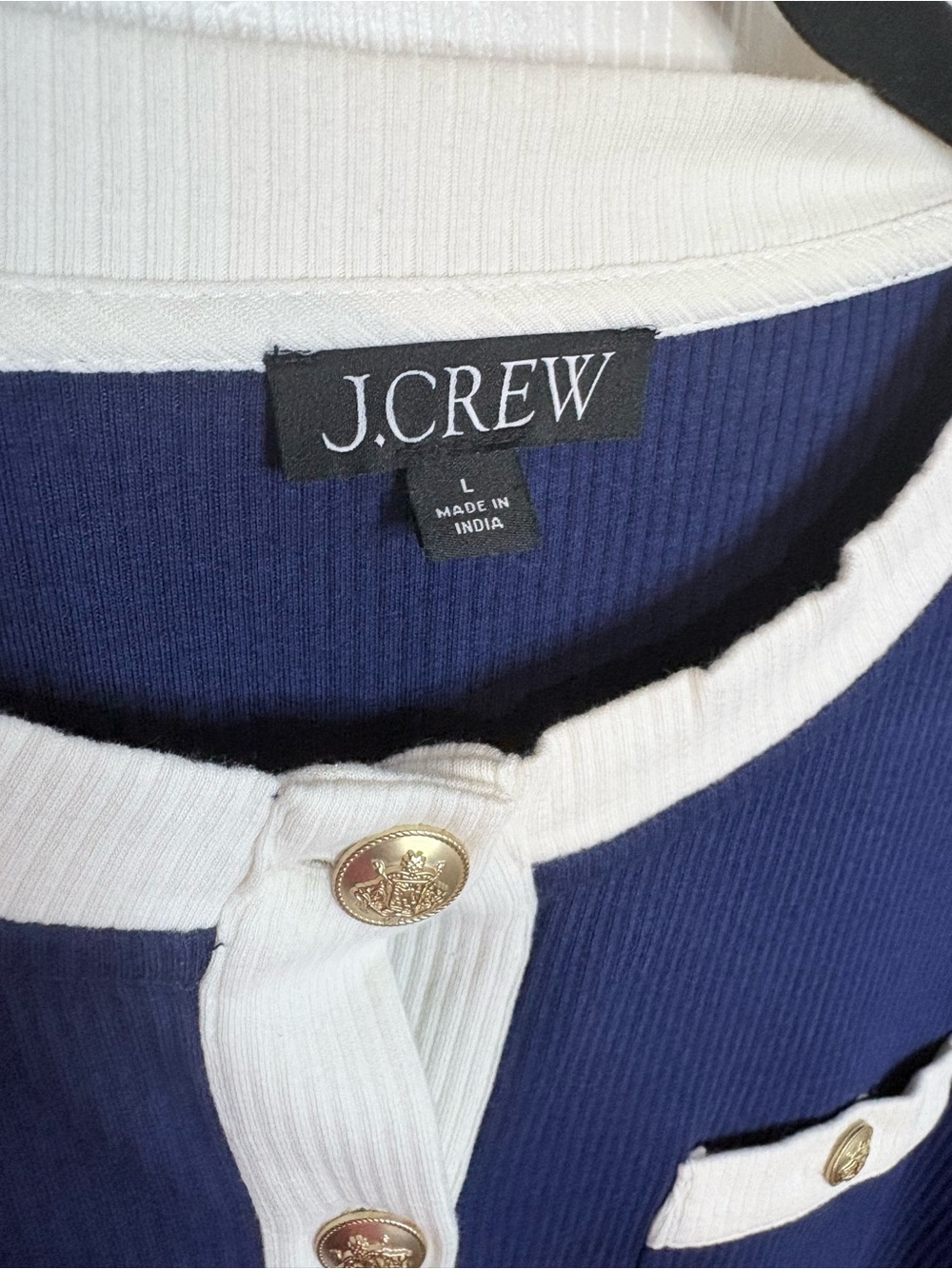 J.Crew Vintage Rib Lady Jacket Cardigan L Dark Evening Blue Gold Buttons - Picture 6 of 10